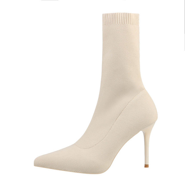 SEGGNICE, calcetín Sexy, botas, botas elásticas tejidas, tacones altos para mujer, zapatos de moda, 2021, primavera otoño, botines, botines para mujer