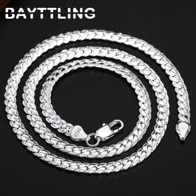 BAYTTLING S925 plata esterlina oro/plata 8/18/20/24 pulgadas collar de cadena lateral para Mujeres Hombres regalos de joyería de moda