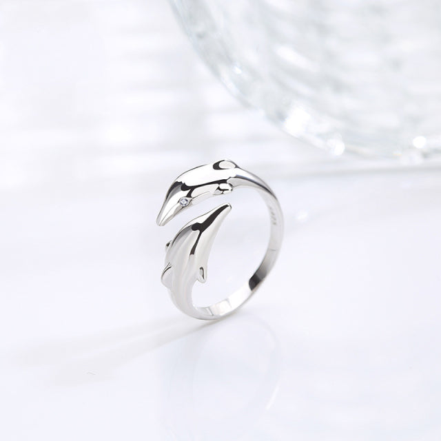 Anillo ajustable de delfín de plumas de Color plateado Simple a la moda, anillo de joyería exquisita para mujer, regalo de compromiso de boda para fiesta