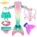 AngelGirl 2021 Girls Swimmable Mermaid Tail Princess Dress with Monofin Kids Holiday Mermaid Costume Cosplay Swimsuit Birthday