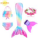 AngelGirl 2021 Girls Swimmable Mermaid Tail Princess Dress with Monofin Kids Holiday Mermaid Costume Cosplay Swimsuit Birthday