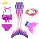 AngelGirl 2021 Girls Swimmable Mermaid Tail Princess Dress with Monofin Kids Holiday Mermaid Costume Cosplay Swimsuit Birthday