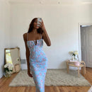 Summer Dress Women Short Puff Sleeve Flroal Printed Ruched Party High Split Long Maxi Dresses Drawstring Sexy Vestidos Sundress