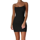 Spaghetti-Träger Leibchen Minikleid Frauen Plus Größe Bodycon Vestidos Sommer Sexy Low Cut Ärmellos Einfarbig Party Club Kleid