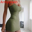 Spaghetti-Träger Leibchen Minikleid Frauen Plus Größe Bodycon Vestidos Sommer Sexy Low Cut Ärmellos Einfarbig Party Club Kleid
