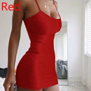 Spaghetti-Träger Leibchen Minikleid Frauen Plus Größe Bodycon Vestidos Sommer Sexy Low Cut Ärmellos Einfarbig Party Club Kleid