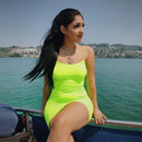 Spaghetti-Träger Leibchen Minikleid Frauen Plus Größe Bodycon Vestidos Sommer Sexy Low Cut Ärmellos Einfarbig Party Club Kleid