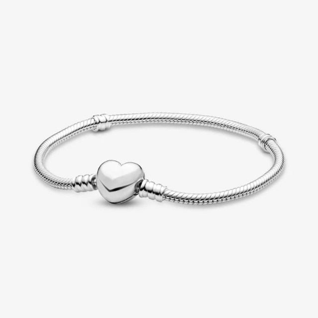Charms 925 Sterling Solid Silver Bracelet Heart T-Bar Cuff Chain Sparkling Blue Disc Clasp Snake Chain Bracelet Women Jewelry