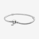 Charms 925 Sterling Solid Silver Bracelet Heart T-Bar Cuff Chain Sparkling Blue Disc Clasp Snake Chain Bracelet Women Jewelry