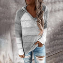Herbst Frauen Patchwork Kapuzenpullover Langarm V-Ausschnitt Strickpullover Lässige Gestreifte Pullover Jumper 2020 Neue Weibliche Hoodies