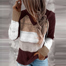 Herbst Frauen Patchwork Kapuzenpullover Langarm V-Ausschnitt Strickpullover Lässige Gestreifte Pullover Jumper 2020 Neue Weibliche Hoodies