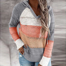 Herbst Frauen Patchwork Kapuzenpullover Langarm V-Ausschnitt Strickpullover Lässige Gestreifte Pullover Jumper 2020 Neue Weibliche Hoodies
