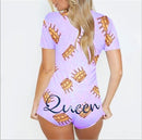 Sexy Women Deep V-neck Bodycon Sleepwear Jumpsuit Bodysuit Shorts Romper Bodysuit Leotard Long Sleeve Print Button Bodysuit New