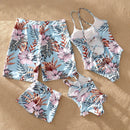 Family Look Leaf Swimsuits Mother Daughter Matching Swimwear Father Son Swim Shorts Mommy and Me Bathing Suits Clothes Outfits