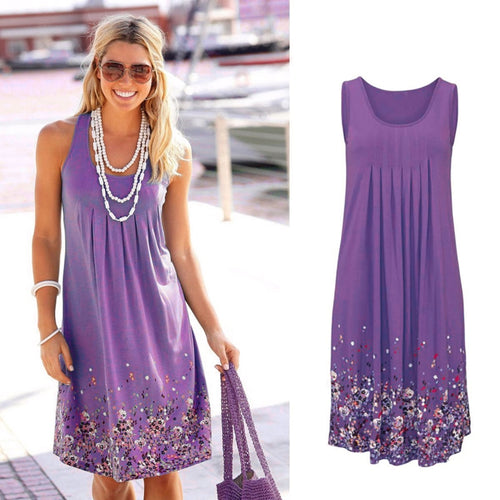 Ärmellos Blumendruck Lose Strand Sommerkleid Mode Sechs Farben Casual Frauen Kleid 2021 Sexy Kleid Plus Größe S-5XL