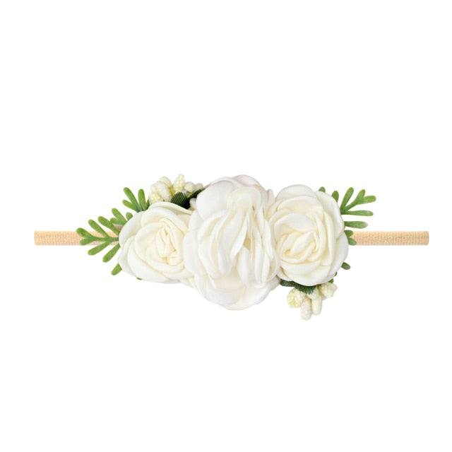 3 estilos de diademas de flores artificiales de encaje de perlas para recién nacidos para niñas pequeñas, diademas elásticas de nailon hechas a mano, diadema para bebés y niños pequeños