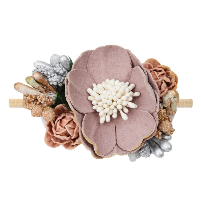 3 estilos de diademas de flores artificiales de encaje de perlas para recién nacidos para niñas pequeñas, diademas elásticas de nailon hechas a mano, diadema para bebés y niños pequeños