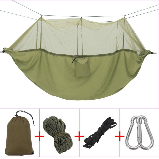 CellDeal Camping-Hängematte mit Moskitonetz, leicht, tragbar, Schaukel, Schlaf-Hängematte, Outdoor-Fallschirm-Hängematten, Campingzubehör, Pop-Up