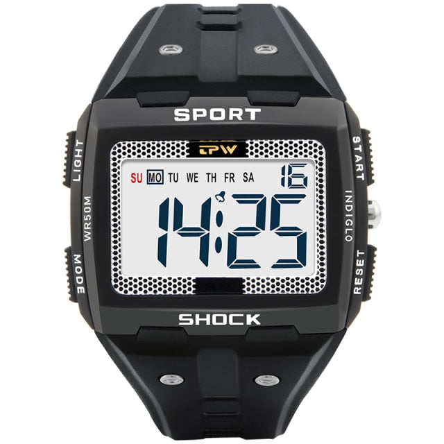 Reloj deportivo para hombre con números grandes, alarma Digital multifunción, cronógrafo, 5 barras, resistente al agua, luz trasera, pantalla cuadrada