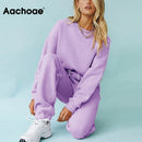 Aachoae Solide Casual Trainingsanzug Frauen Sport 2 Stück Set Sweatshirts Pullover Hoodies Anzug 2020 Home Jogginghose Shorts Outfits
