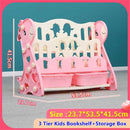 3/4 Tiers Children Bookshelf Small Kids Kindergarten Toy Stationery Storage Books Storage Shelver Racks with 2 Storage Boxes