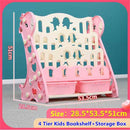 3/4 Tiers Children Bookshelf Small Kids Kindergarten Toy Stationery Storage Books Storage Shelver Racks with 2 Storage Boxes