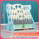 3/4 Tiers Children Bookshelf Small Kids Kindergarten Toy Stationery Storage Books Storage Shelver Racks with 2 Storage Boxes