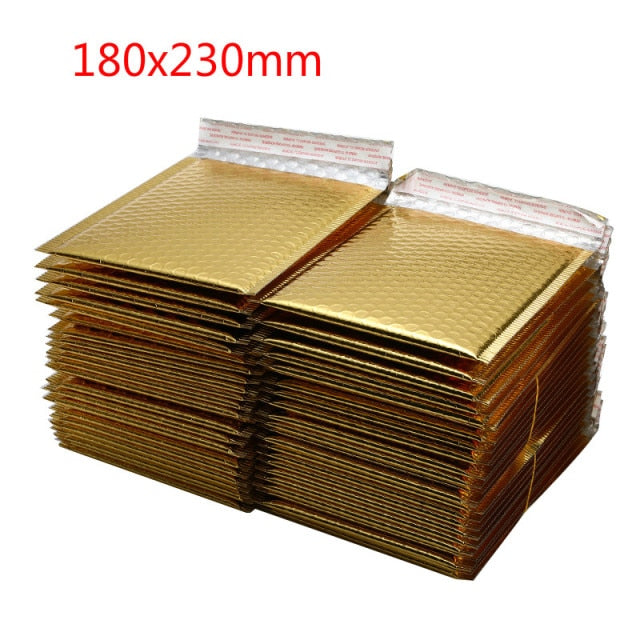30/50 unids/lote de sobres de burbujas de papel chapado en oro, sobres de envío acolchados, bolsa de correo de burbujas, diferentes especificaciones
