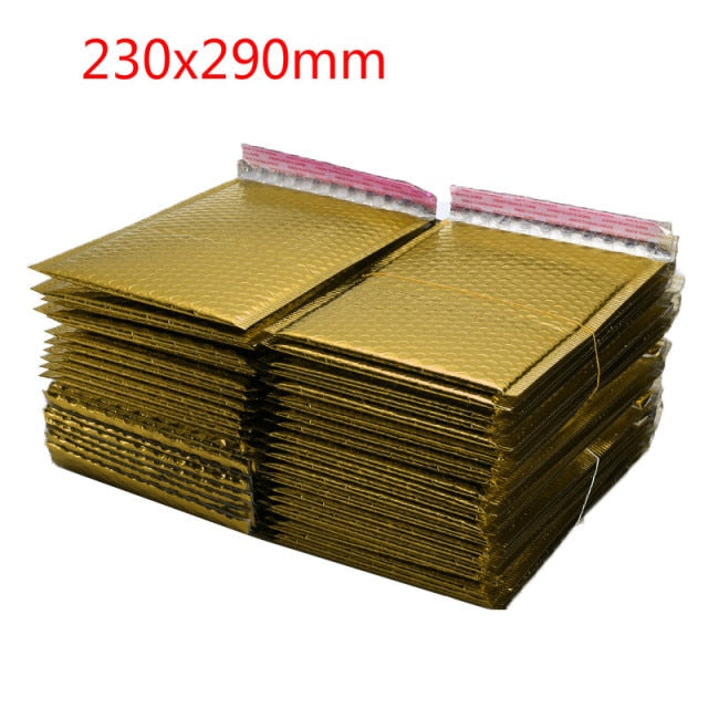 30/50 unids/lote de sobres de burbujas de papel chapado en oro, sobres de envío acolchados, bolsa de correo de burbujas, diferentes especificaciones