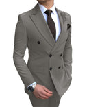 2020 New Beige Men's Suit 2 Pieces Double-Breasted Notch Lapel Flat Slim Fit Casual Tuxedos For Wedding(Blazer+Pants)