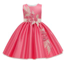 New Style Girl Wedding Party One-character Shoulder Suspender Dress Girl Bow Nail Pearl Flower Banquet Ball Dress vestidos