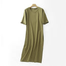 Tangada 2021 Women Elegant 95% Cotton Sweatshirt Dress Oversized Short Sleeve Side Open Ladies Midi Dress 6L60