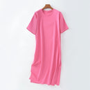 Tangada 2021 Women Elegant 95% Cotton Sweatshirt Dress Oversized Short Sleeve Side Open Ladies Midi Dress 6L60