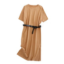 Tangada 2021 Women Elegant 95% Cotton Sweatshirt Dress Oversized Short Sleeve Side Open Ladies Midi Dress 6L60