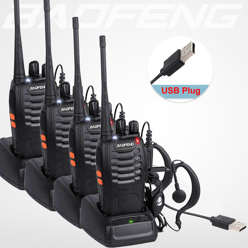 4 unids/lote BF-888S BaoFeng Walkie Talkie adaptador de carga USB UHF RX 420-450MHZ Radio bidireccional TX 450 de largo alcance con auricular Baofeng