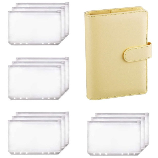 A6 Binder Planner Carpeta de cuaderno rosa y 12 piezas Carpeta de 6 agujeros Carpeta con cremallera, Bolsillos de carpeta Cartera de sobre de efectivo