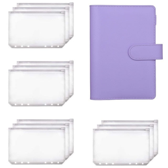 A6 Binder Planner Carpeta de cuaderno rosa y 12 piezas Carpeta de 6 agujeros Carpeta con cremallera, Bolsillos de carpeta Cartera de sobre de efectivo