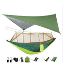 Hamaca portátil para acampar con mosquitera, mosca para la lluvia y correas para árboles para interiores, exteriores, mochileros, viajes, playa, senderismo