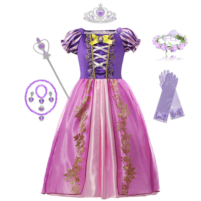 Mädchen Rapunzel Prinzessin Cosplay Kleider Party Geschenk Belle Cinderella Aurora Schneewittchen Sofia Mesh Ballkleid Geburtstagskostüm