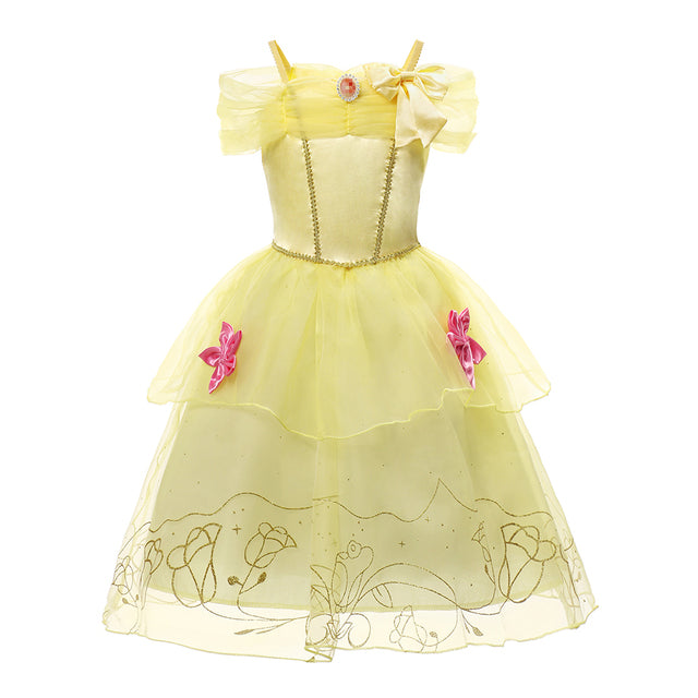 Niñas Rapunzel Princesa Cosplay Vestidos Fiesta Regalo Belle Cenicienta Aurora Blancanieves Sofía Malla Vestido de fiesta Traje de cumpleaños