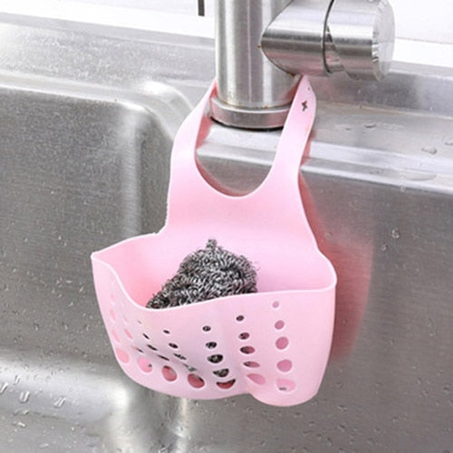 Küchenspüle Regal Seifenschwamm Ablaufregal Silikon Aufbewahrungskorb Tasche Wasserhahn Halter Verstellbarer Halter Waschbecken Zubehör