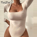 TiulZial Square Collar Langarm Bodycon Bodysuit für Frauen Herbst Weiß Frauen Bodysuit Winter Casual Body Female Top Schwarz