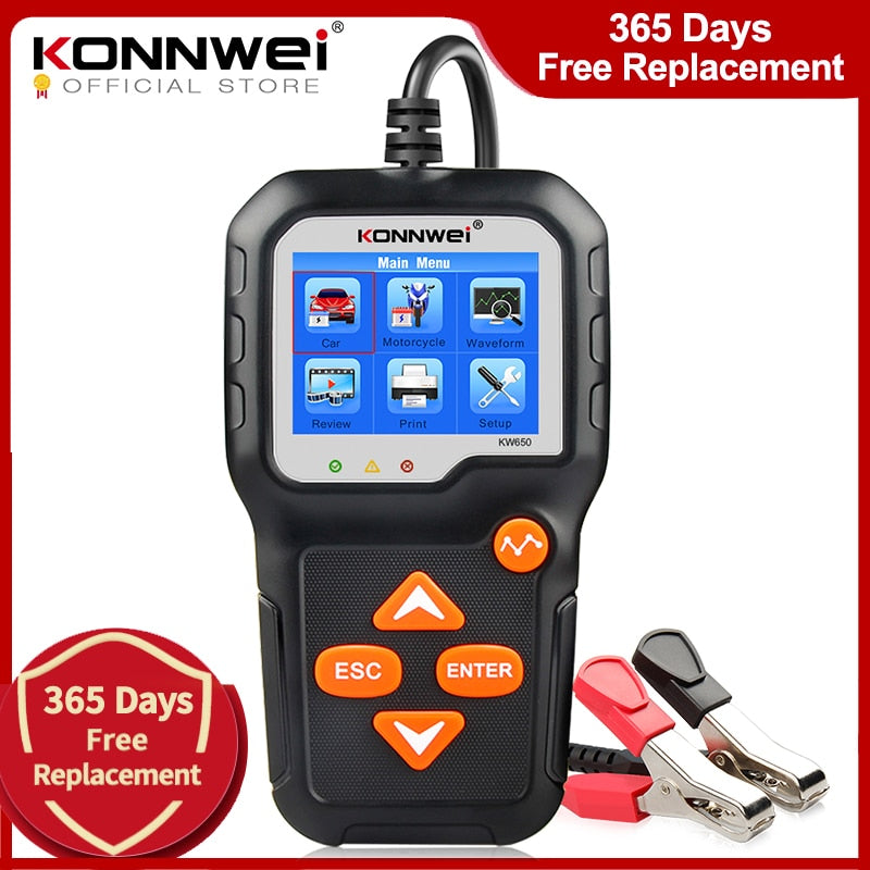 KONNWEI KW650 Auto-Motorrad-Batterietester 12V 6V Batteriesystem-Analysator 2000CCA Ladekurbel-Testwerkzeuge für das Auto