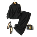 luxury winter thick 100% cashmere warm turtleneck sweater plus elegant shirt 2 piece set