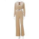 Dulzura Velvet Damen 3-teiliges Set Hoodie Sweatshirt Zipper Tube Crop Top High Waist Wide Leg Pants Trainingsanzug Sportlich Casual Outfit