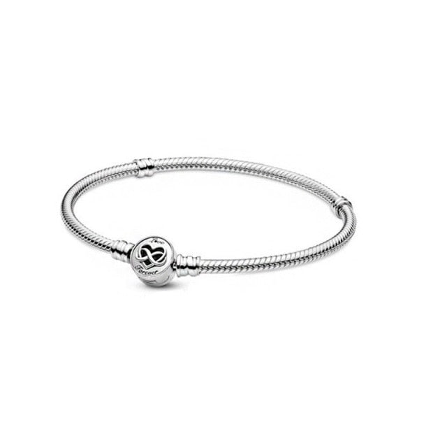 Charms 925 Sterling Solid Silver Bracelet Heart T-Bar Cuff Chain Sparkling Blue Disc Clasp Snake Chain Bracelet Women Jewelry