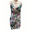 Tropical Print V-Neck Wrap Casual Dress Women Sleeveless Summer Holiday Mini Dress
