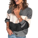 Long Sleeve Striped Sweater Women Autumn Winter Plush Sweater Round Neck Four-color Stitching Warm Sweater TY66