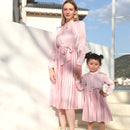 Spring Mother Daughter Macthing Dresses Family Set Sequin Mom Baby Mommy and Me Clothes Long Sleeve V-neck Women & Girls Dress
