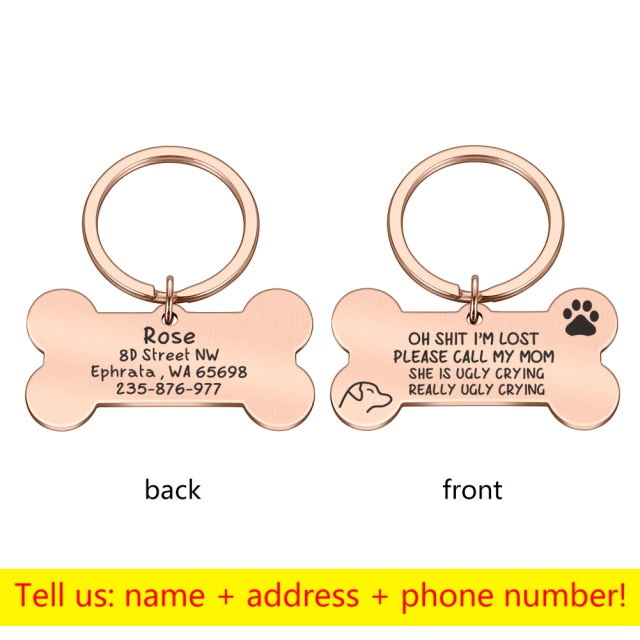 Personalisiertes Halsband, Haustier-ID-Marke, gravierter Haustier-ID-Name für Katze, Welpen, Hundemarke, Anhänger, Schlüsselanhänger, Knochen, Haustierzubehör